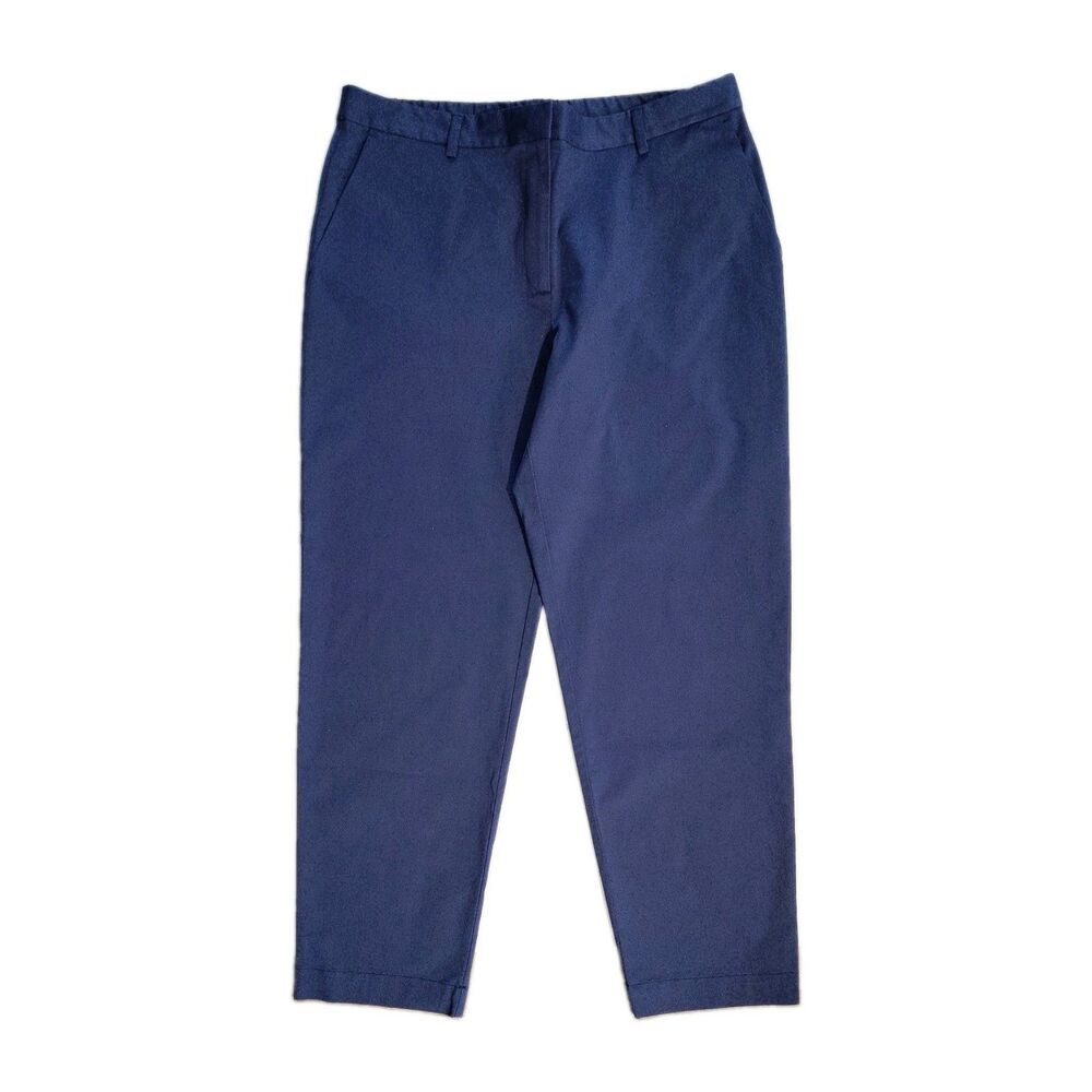 Eileen Fisher L Indigo Blue Front Zip Organic Cotton Stretch Pants NWOT